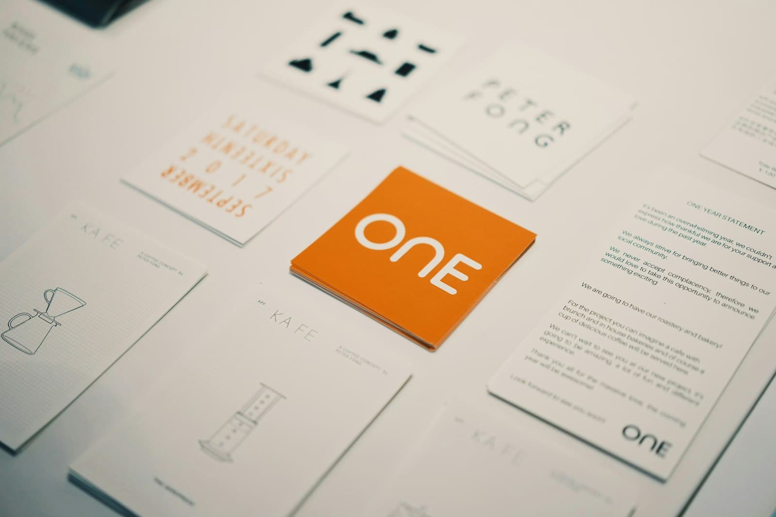 Logo cards laid out on a table